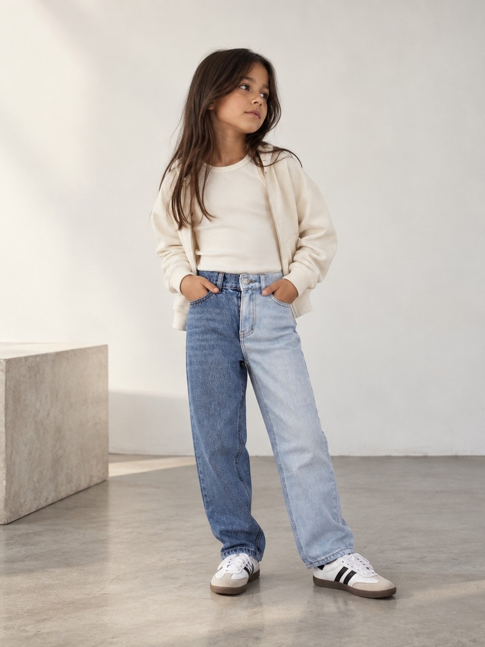 Urban Kids Girls Size 7 Two Tone Mom Jeans High Rise Y2K Colorblock Denim